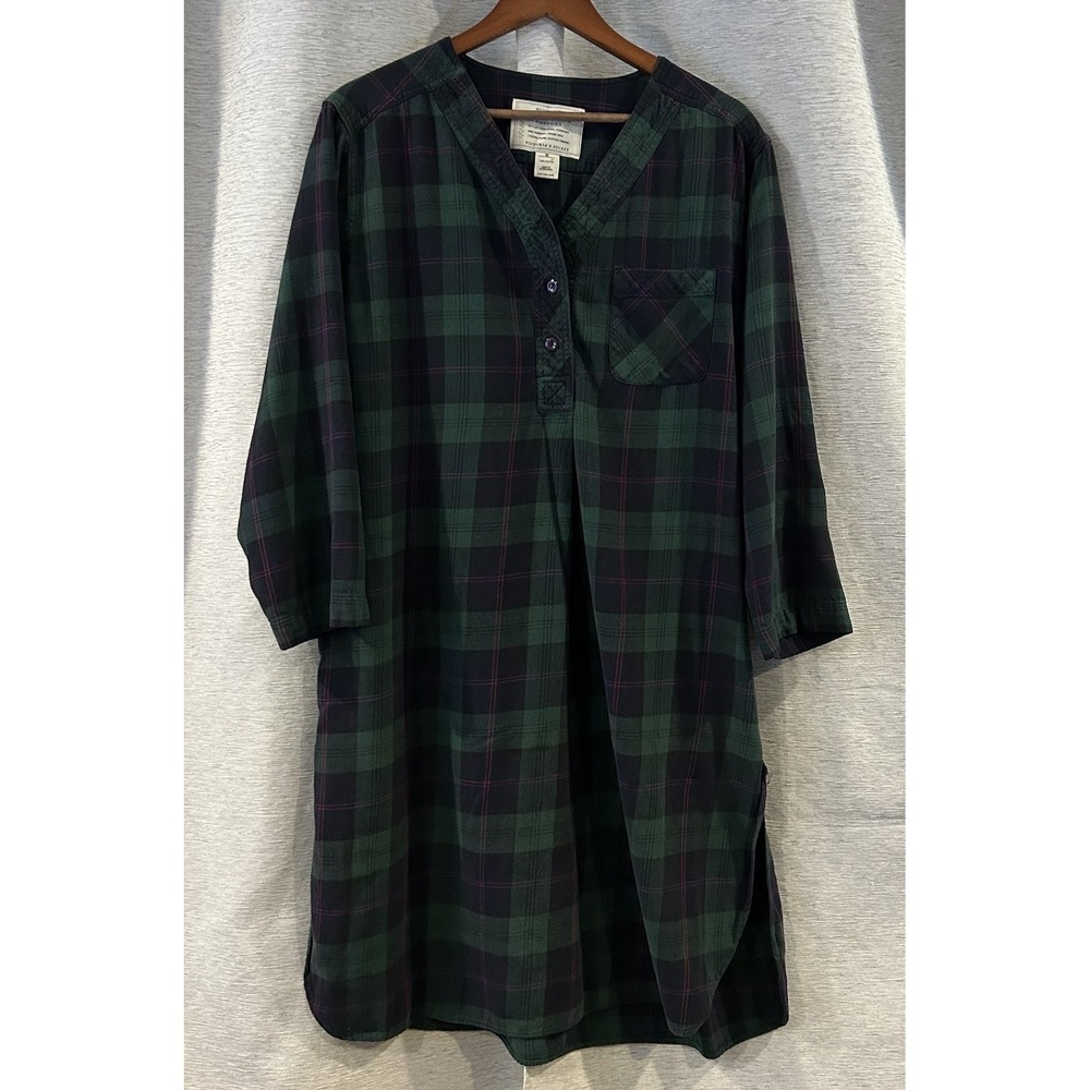 Vintage Victoria's Secret Country 80's Night Gown Medium‎ Plaid Cotton Flannel